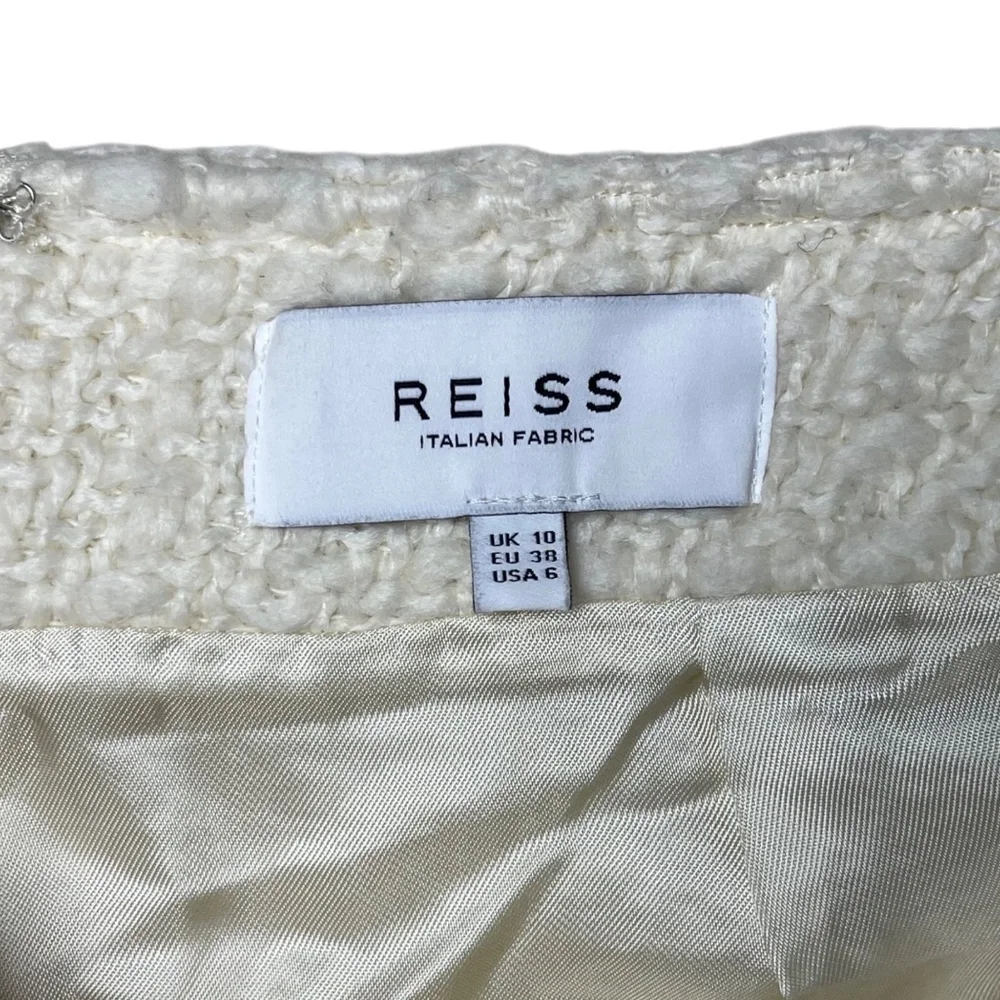 REISS June Short Boucle Skirt Ivory Off-White Size 6, UK 10 Pockets Lined Pencil